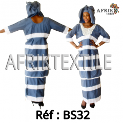 Boubou senegalais à motif et en dentelle manche 3/4 de couleur "rose"