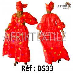 Boubou senegalais à motif et en dentelle manche 3/4 de couleur "rose"