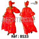 Boubou senegalais à motif et en dentelle manche 3/4 de couleur "rose"