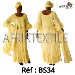 Boubou senegalais à motif et en dentelle manche 3/4 de couleur "rose"
