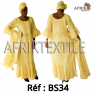 Boubou senegalais à motif et en dentelle manche 3/4 de couleur "rose"