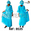 Boubou senegalais à motif et en dentelle manche 3/4 de couleur "rose"