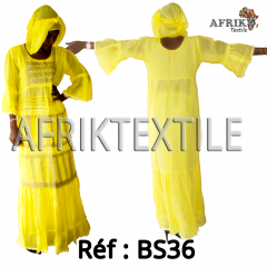 Boubou senegalais à motif et en dentelle manche 3/4 de couleur "rose"