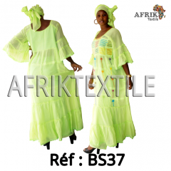 Boubou senegalais à motif et en dentelle manche 3/4 de couleur "rose"