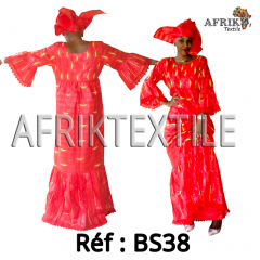 Boubou senegalais à motif et en dentelle manche 3/4 de couleur "rose"
