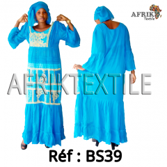 Boubou senegalais à motif et en dentelle manche 3/4 de couleur "rose"
