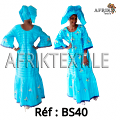 Boubou senegalais à motif et en dentelle manche 3/4 de couleur "rose"