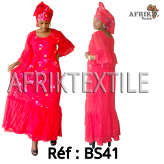 Boubou senegalais à motif et en dentelle manche 3/4 de couleur "rose"