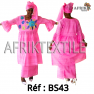 Boubou senegalais à motif et en dentelle manche 3/4 de couleur "rose"