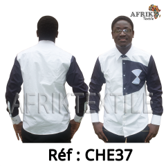 Chemise en tissu et pagne woodin blanc à motif rouge noir