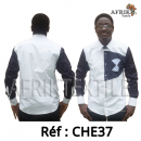 Chemise en tissu et pagne woodin blanc à motif rouge noir
