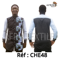 Chemise en tissu et pagne woodin blanc à motif rouge noir