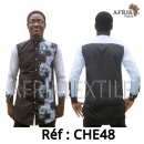 Chemise en tissu et pagne woodin blanc à motif rouge noir
