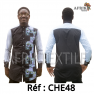 Chemise en tissu et pagne woodin blanc à motif rouge noir