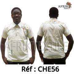 Chemise en tissu et pagne woodin blanc à motif rouge noir