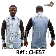 Chemise en tissu et pagne woodin blanc à motif rouge noir