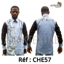Chemise en tissu et pagne woodin blanc à motif rouge noir