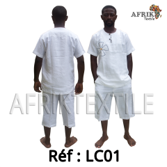 Chemise  tissu blanc avec pagne woodin manche courte,cou rond