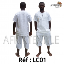 Chemise  tissu blanc avec pagne woodin manche courte,cou rond