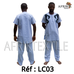 Chemise  tissu blanc avec pagne woodin manche courte,cou rond