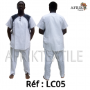 Chemise  tissu blanc avec pagne woodin manche courte,cou rond