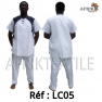 Chemise  tissu blanc avec pagne woodin manche courte,cou rond