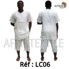 Chemise  tissu blanc avec pagne woodin manche courte,cou rond