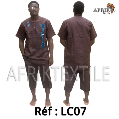 Chemise  tissu blanc avec pagne woodin manche courte,cou rond