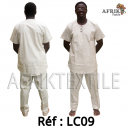 Chemise  tissu blanc avec pagne woodin manche courte,cou rond