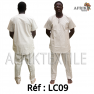Chemise  tissu blanc avec pagne woodin manche courte,cou rond