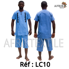 Chemise  tissu blanc avec pagne woodin manche courte,cou rond