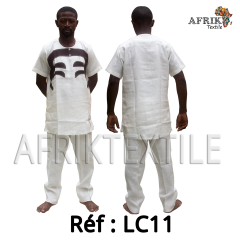 Chemise  tissu blanc avec pagne woodin manche courte,cou rond