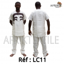 Chemise  tissu blanc avec pagne woodin manche courte,cou rond