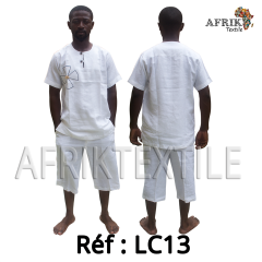Chemise  tissu blanc avec pagne woodin manche courte,cou rond