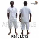 Chemise  tissu blanc avec pagne woodin manche courte,cou rond