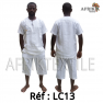 Chemise  tissu blanc avec pagne woodin manche courte,cou rond