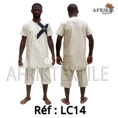 Chemise  tissu blanc avec pagne woodin manche courte,cou rond