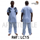 Chemise  tissu blanc avec pagne woodin manche courte,cou rond