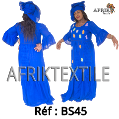 Boubou senegalais à motif et en dentelle manche 3/4 de couleur "rose"