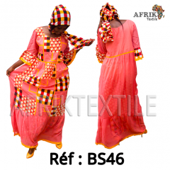 Boubou senegalais à motif et en dentelle manche 3/4 de couleur "rose"