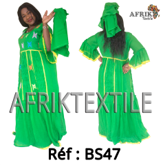Boubou senegalais à motif et en dentelle manche 3/4 de couleur "rose"