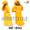 Boubou senegalais à motif et en dentelle manche 3/4 de couleur "rose"