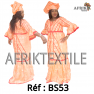 Boubou senegalais à motif et en dentelle manche 3/4 de couleur "rose"