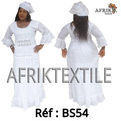 Boubou senegalais à motif et en dentelle manche 3/4 de couleur "rose"