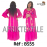 Boubou senegalais à motif et en dentelle manche 3/4 de couleur "rose"