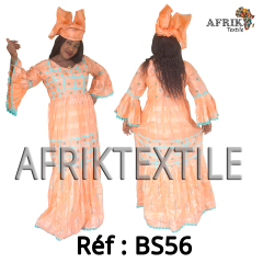 Boubou senegalais à motif et en dentelle manche 3/4 de couleur "rose"