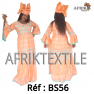 Boubou senegalais à motif et en dentelle manche 3/4 de couleur "rose"