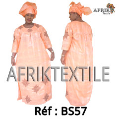 Boubou senegalais à motif et en dentelle manche 3/4 de couleur "rose"