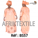 Boubou senegalais à motif et en dentelle manche 3/4 de couleur "rose"