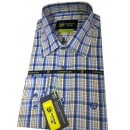 Chemise 100% coton coupe cintrée manche longue bleu à carreaux "COTTON CLUB"